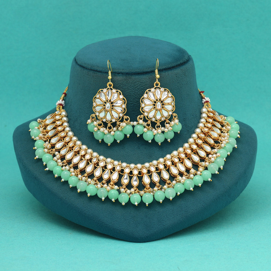 Pista Green Color Kundan Necklace Set (KN1444PGRN) - preyans.com