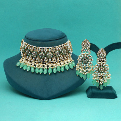 Pista Green Color Choker Kundan Necklace Set (KN1445PGRN) - preyans.com