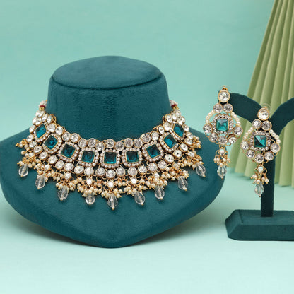 Rama Green Color Kundan Necklace Set (KN1450RGRN) - eindiawholesale.com