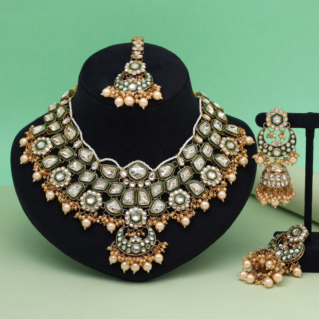 Gold Color Meena Work Kundan Necklace Set (KN1452GLD)