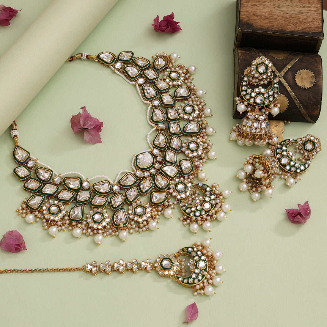 White Color Meena Work Kundan Necklace Set (KN1452WHT)