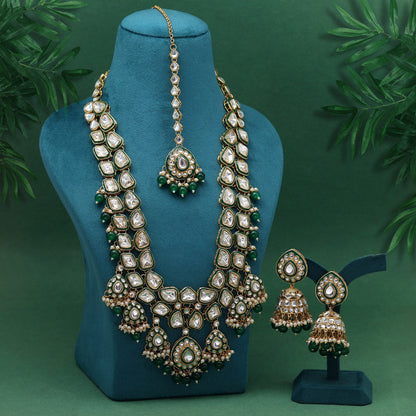 Green Color Meena Work Kundan Necklace Set (KN1453GRN)