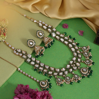 Green Color Meena Work Kundan Necklace Set (KN1453GRN)