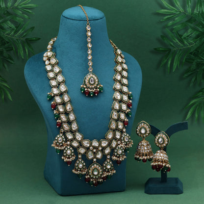 Maroon & Green Color Meena Work Kundan Necklace Set (KN1453MG) - Preyans.com