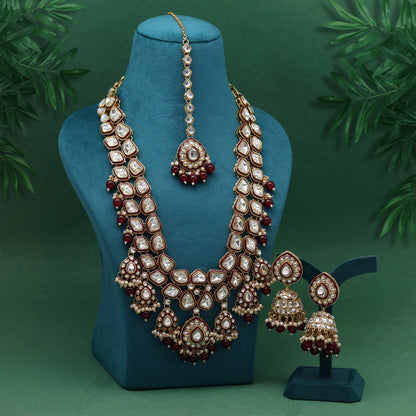 Maroon Color Meena Work Kundan Necklace Set (KN1453MRN)