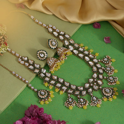 Yellow Color Meena Work Kundan Necklace Set (KN1453YLW)