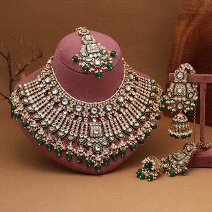 Green Color Meena Work Kundan Necklace Set (KN1454GRN)