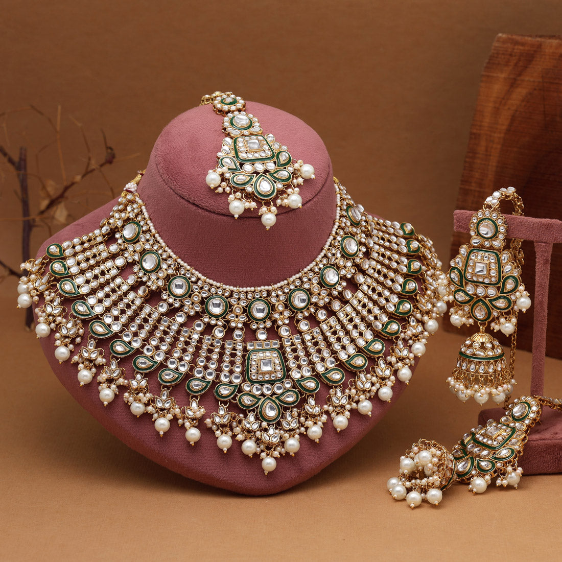 White Color Meena Work Kundan Necklace Set (KN1454WHT)