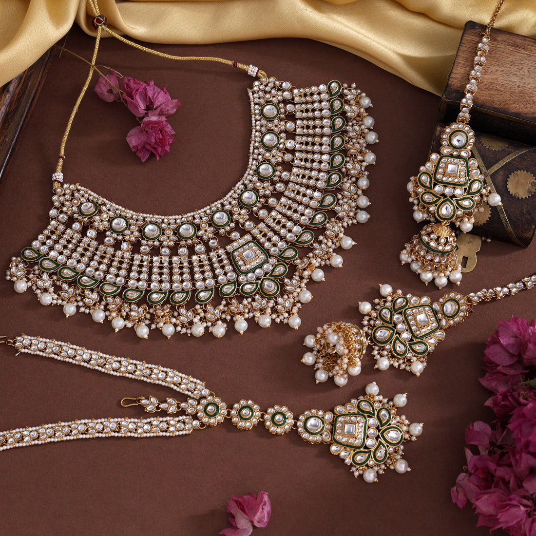 White Color Meena Work Kundan Necklace Set (KN1454WHT)