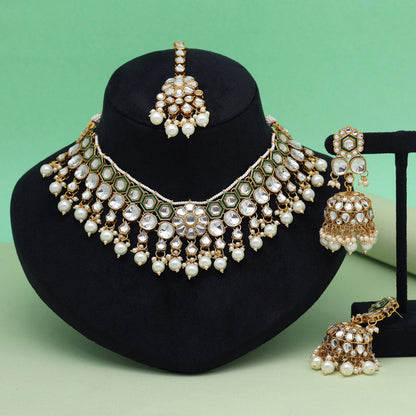 White Color Meena Work Kundan Necklace Set (KN1455WHT)