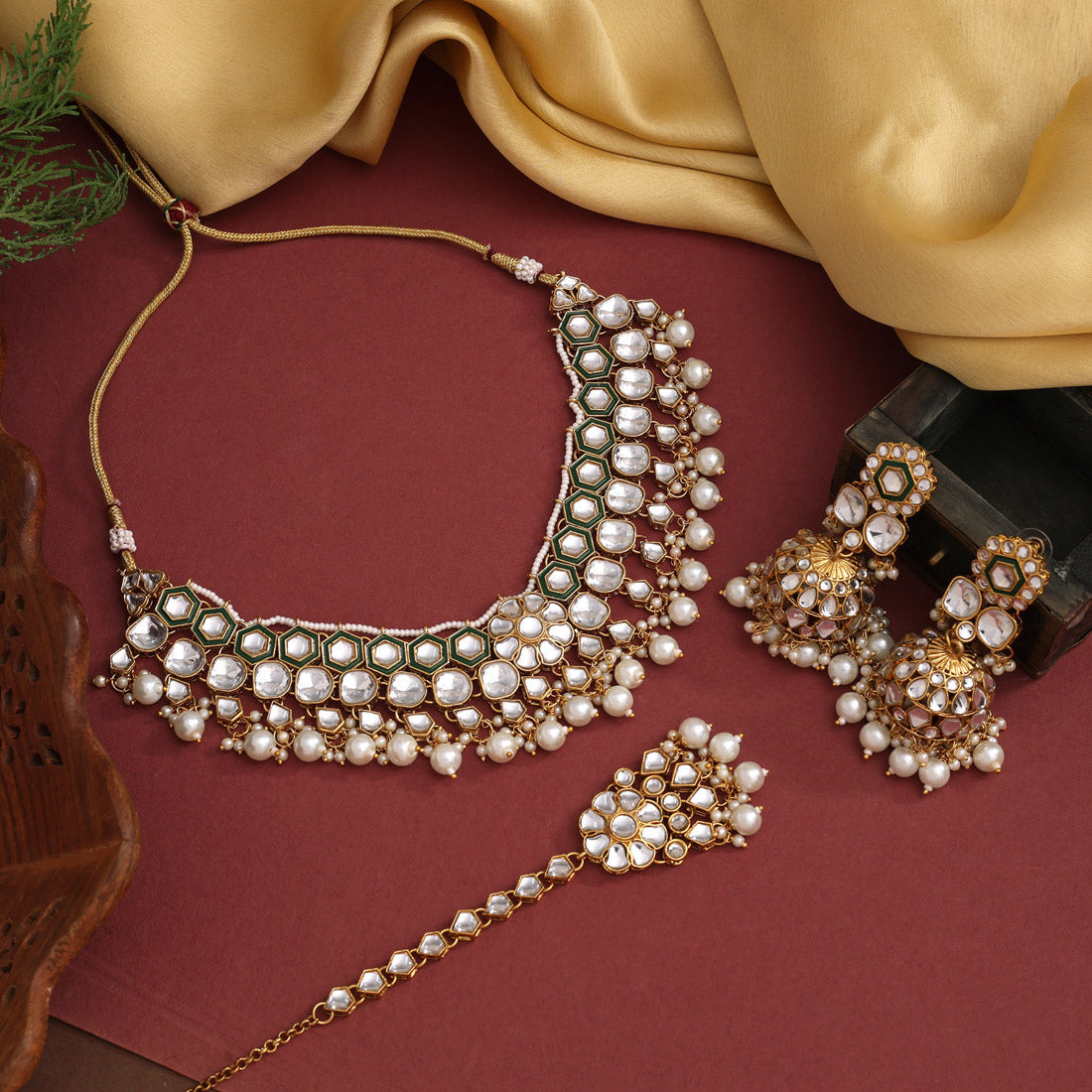 White Color Meena Work Kundan Necklace Set (KN1455WHT)