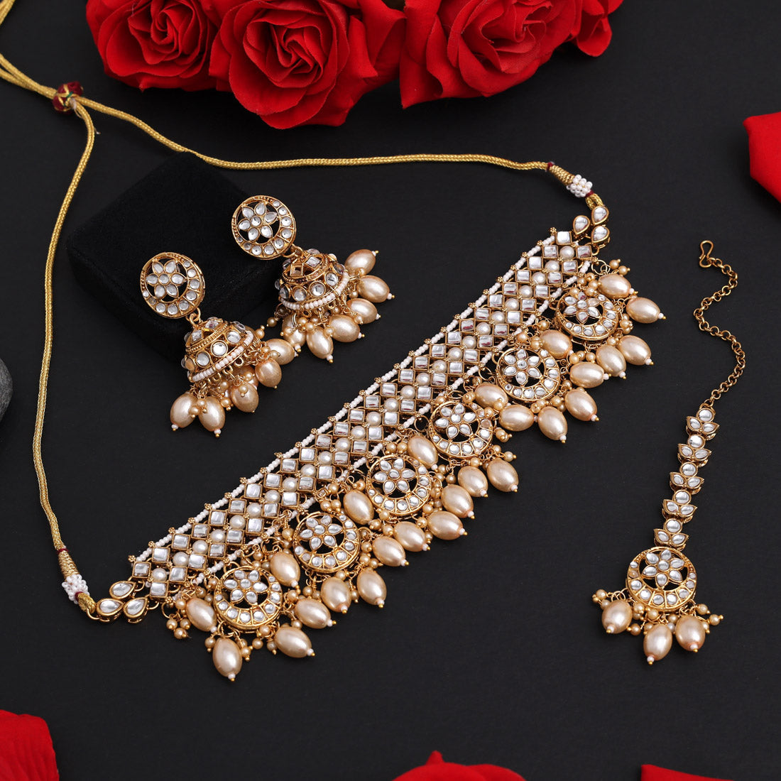 Gold Color Choker Kundan Necklace Set (KN1456GLD)