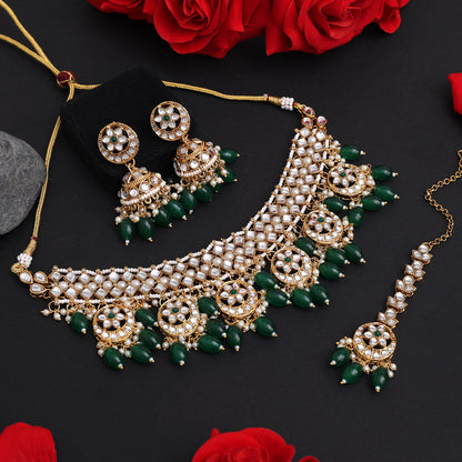 Green Color Choker Kundan Necklace Set (KN1456GRN)