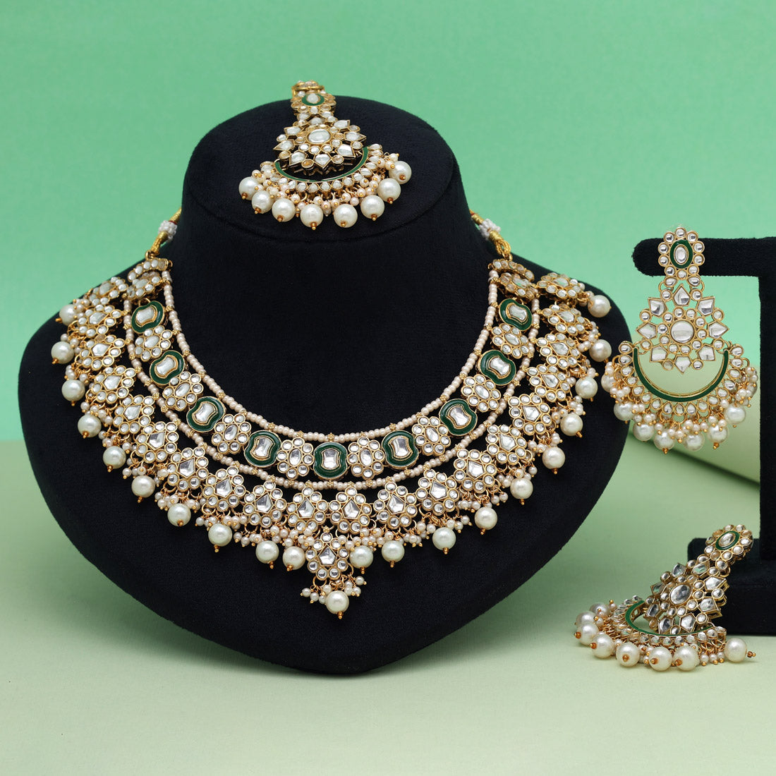 White Color Meena Work Kundan Necklace Set (KN1457WHT)