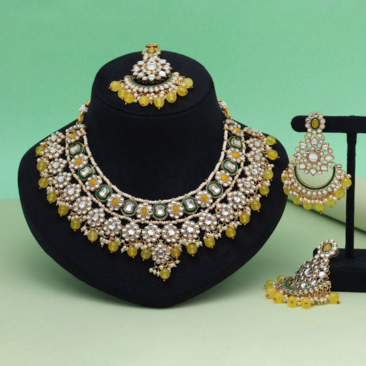 Yellow Color Meena Work Kundan Necklace Set (KN1457YLW) - Preyans.com