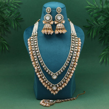 Gold Color Meena Work Kundan Necklace Set (KN1458GLD)