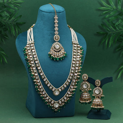 Green Color Meena Work Kundan Necklace Set (KN1458GRN)