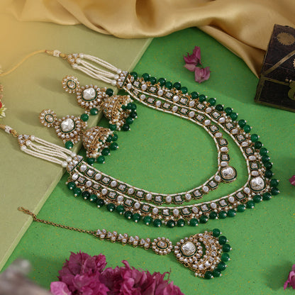 Green Color Meena Work Kundan Necklace Set (KN1458GRN)