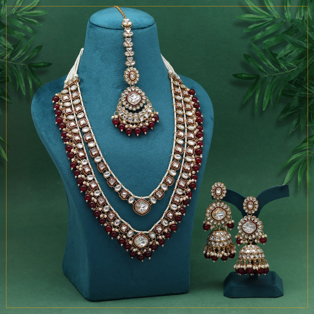 Maroon Color Meena Work Kundan Necklace Set (KN1458MRN)