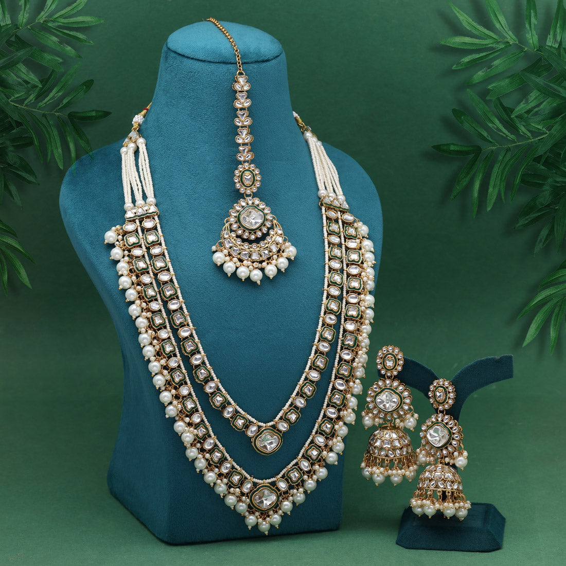 White Color Meena Work Kundan Necklace Set (KN1458WHT)