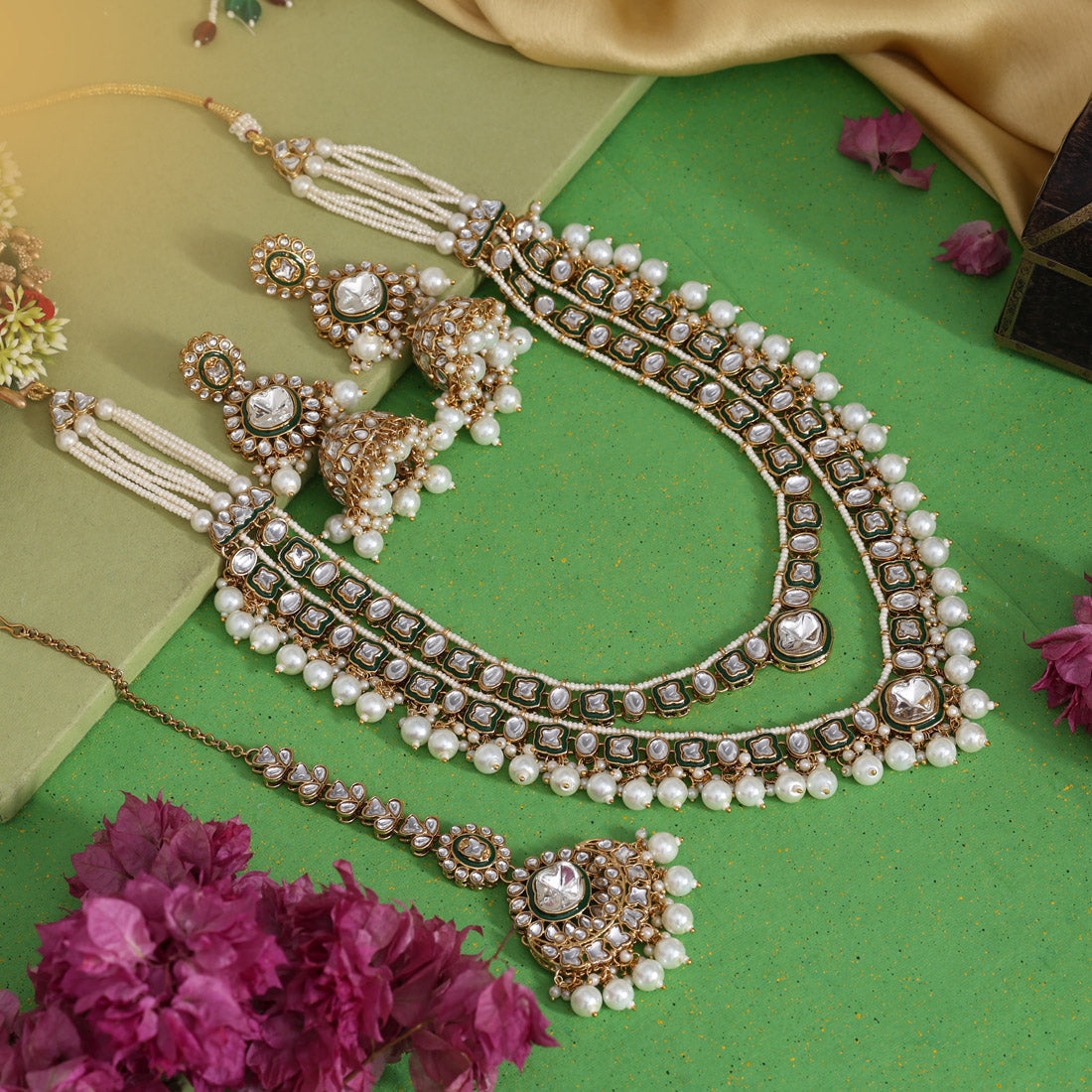 White Color Meena Work Kundan Necklace Set (KN1458WHT)