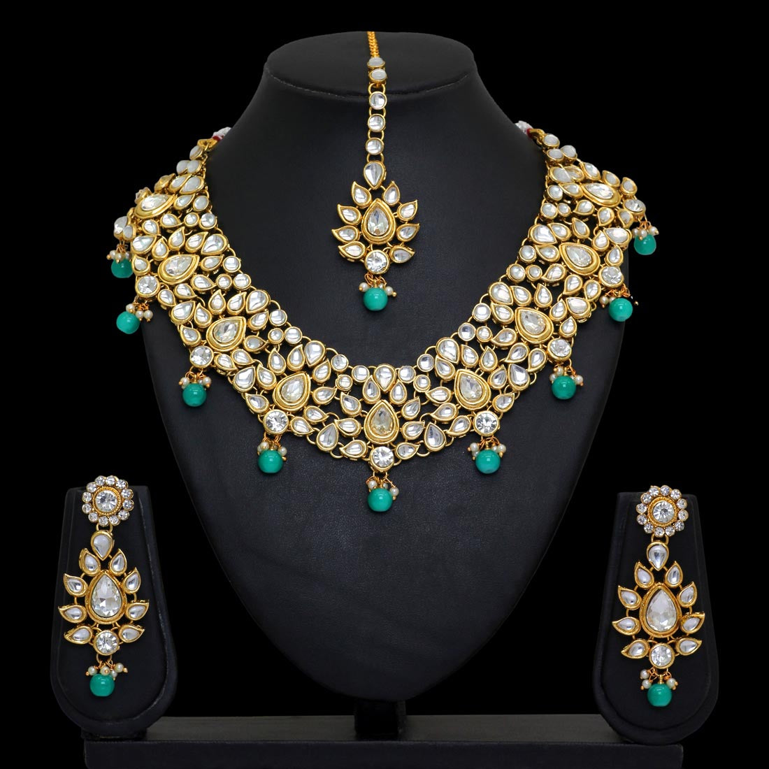 Rama Green Color Kundan Necklace Set (KN163RGRN) - Preyans.com