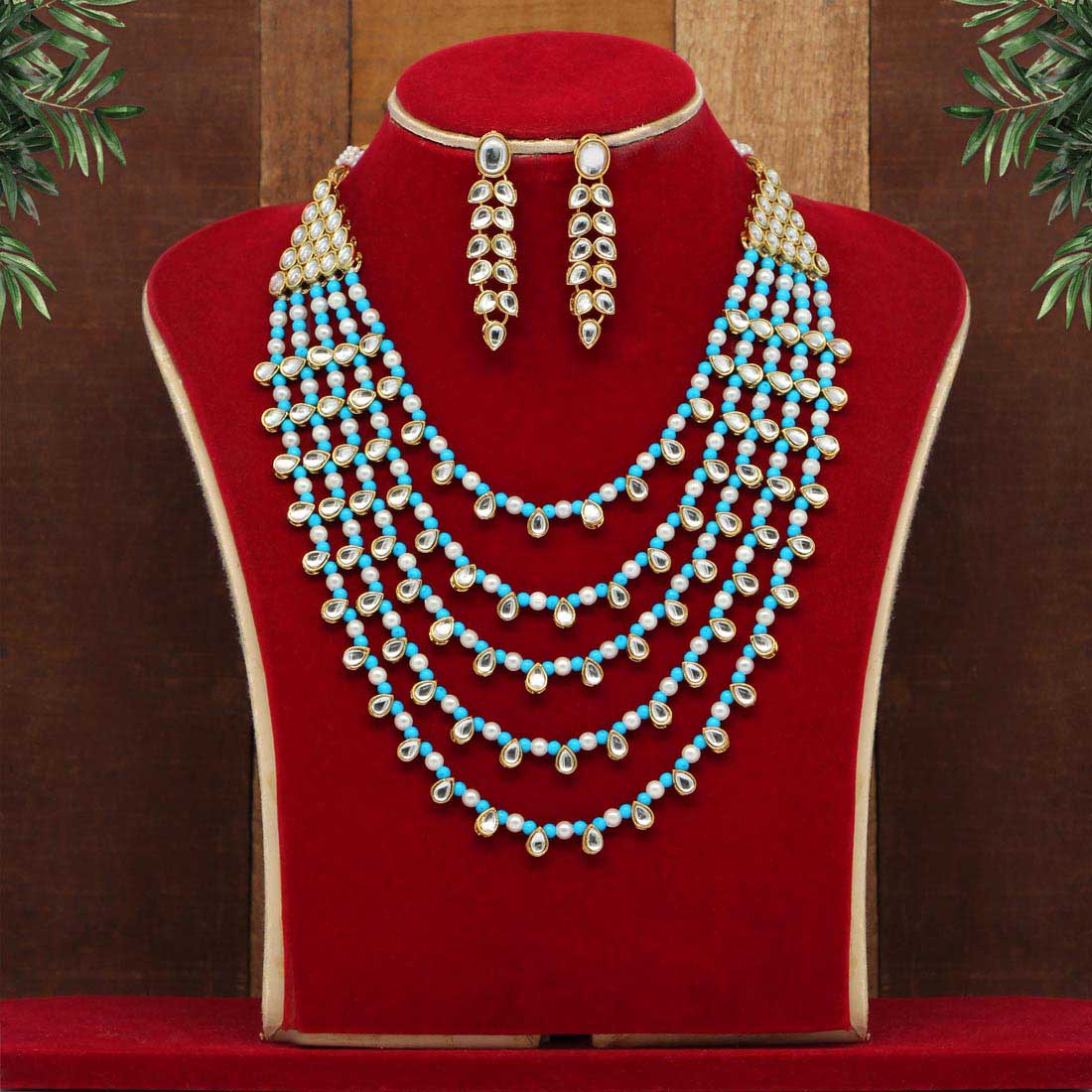 Firozi Color Kundan Necklace Set (KN201FRZ) - Preyans.com