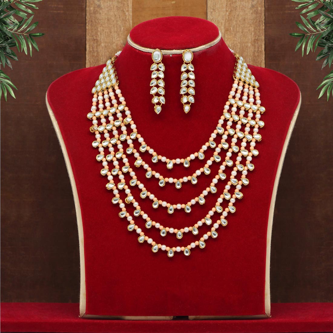 Peach Color Kundan Necklace Set (KN201PCH) - Preyans.com