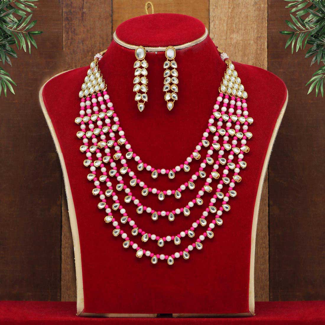 Rani Color Kundan Necklace Set (KN201RNI) - Preyans.com