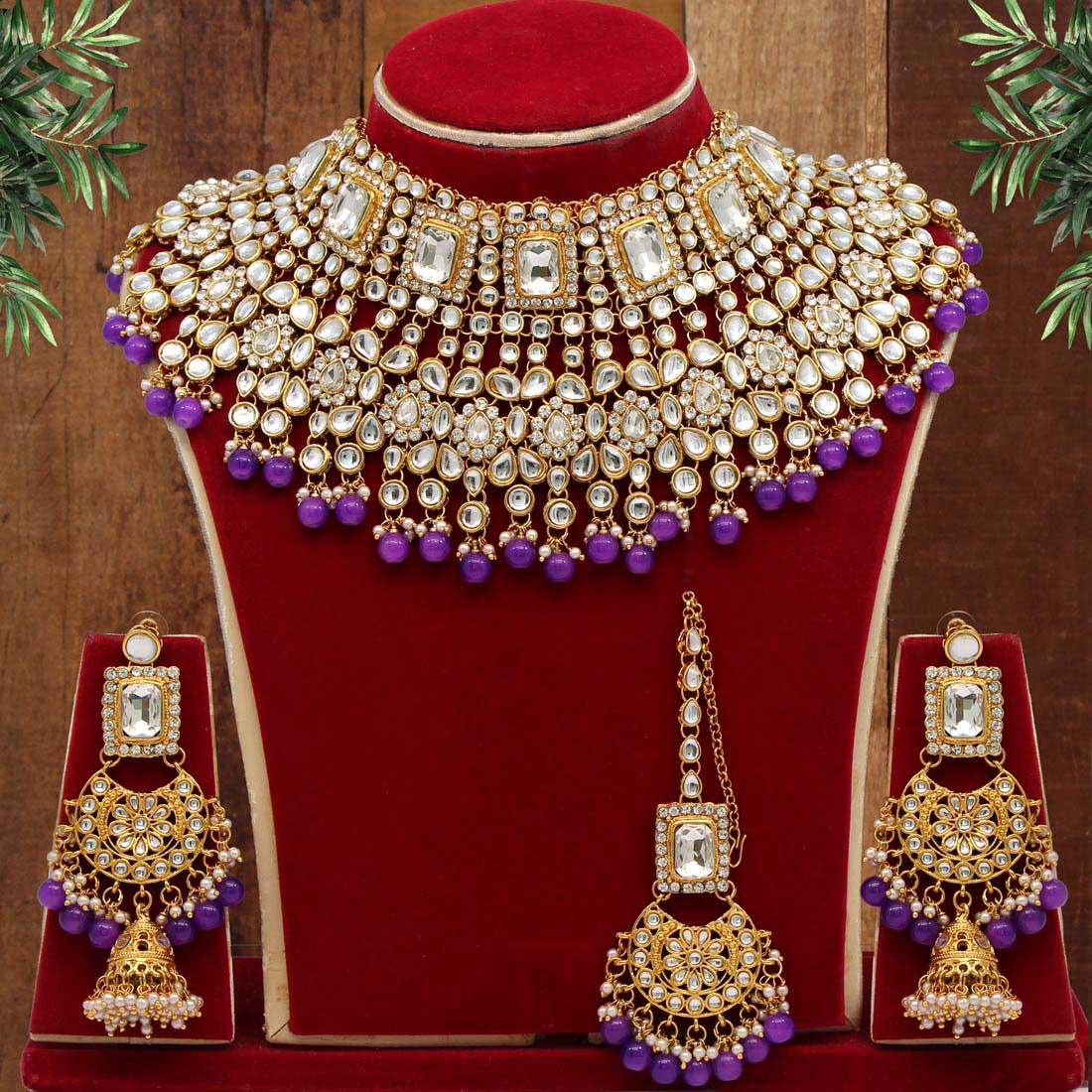 Purple Color Kundan Bridal Necklace Set (KN222PRP) - preyans.com