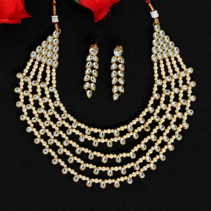 Gold Color Kundan Necklace Set (KN768GLD) - Preyans.com