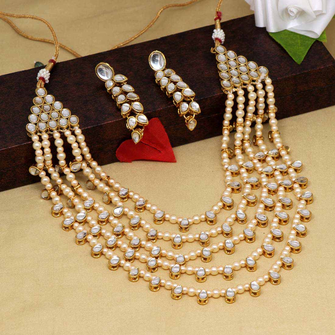 Gold Color Kundan Necklace Set (KN768GLD) - Preyans.com