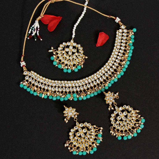 Rama Green Color Kundan Necklace Set (KN776RGRN) - preyans.com