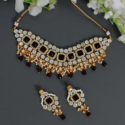 Brown Color Kundan Necklace Set (KN827BRW) - Preyans.com