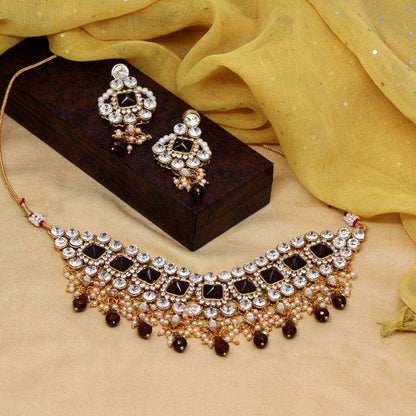 Brown Color Kundan Necklace Set (KN827BRW) - Preyans.com