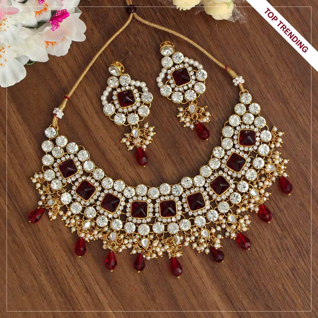 Maroon Color Necklace With Earrings (KN827MRN) - Preyans.com