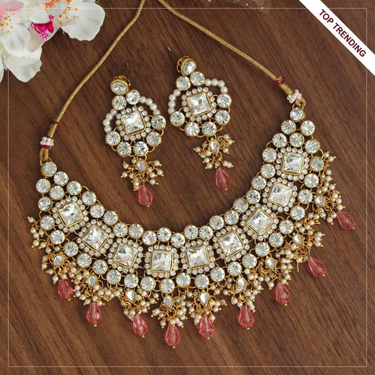 Pink Color Necklace With Earrings (KN827PNK) - Preyans.com