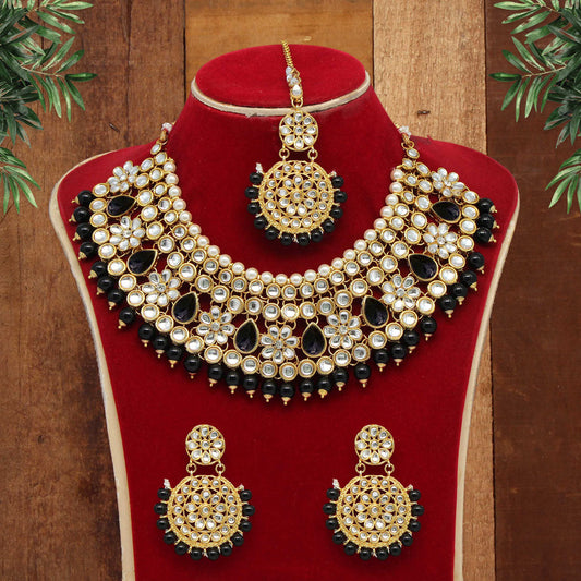 Black & White Color Kundan Necklace Set (KN845BLKWHT) - Preyans.com