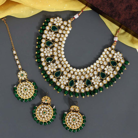 Green Color Kundan Necklace Set (KN845GRN) - Preyans.com