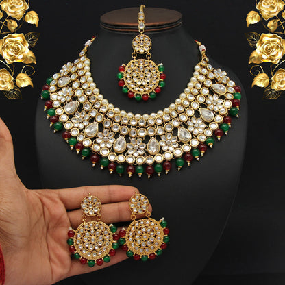 Maroon & Green Color Kundan Necklace Set (KN845MG) - Preyans.com