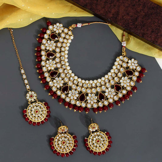 Maroon Color Kundan Necklace Set (KN845MRN) - Preyans.com