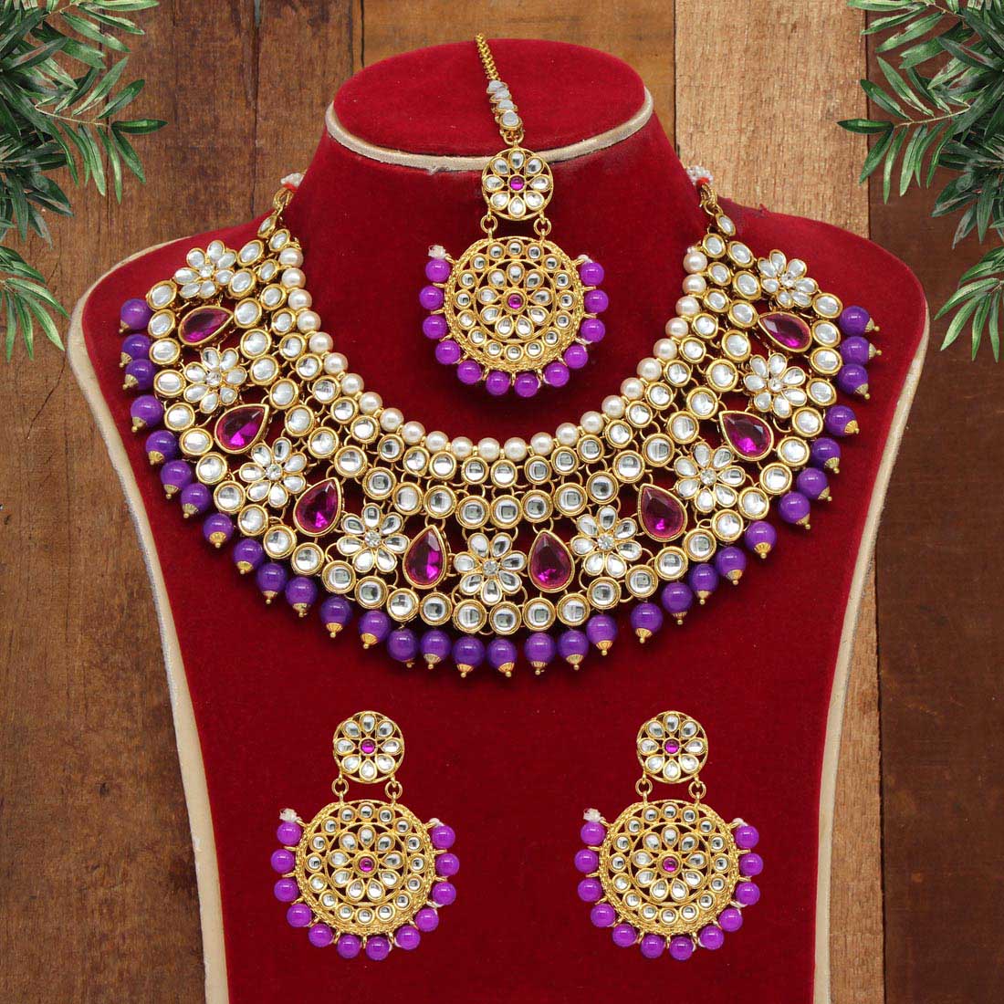 Purple Color Kundan Necklace Set (KN845PRP) - Preyans.com