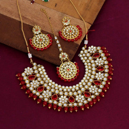 Red Color Kundan Necklace Set (KN845RED) - Preyans.com