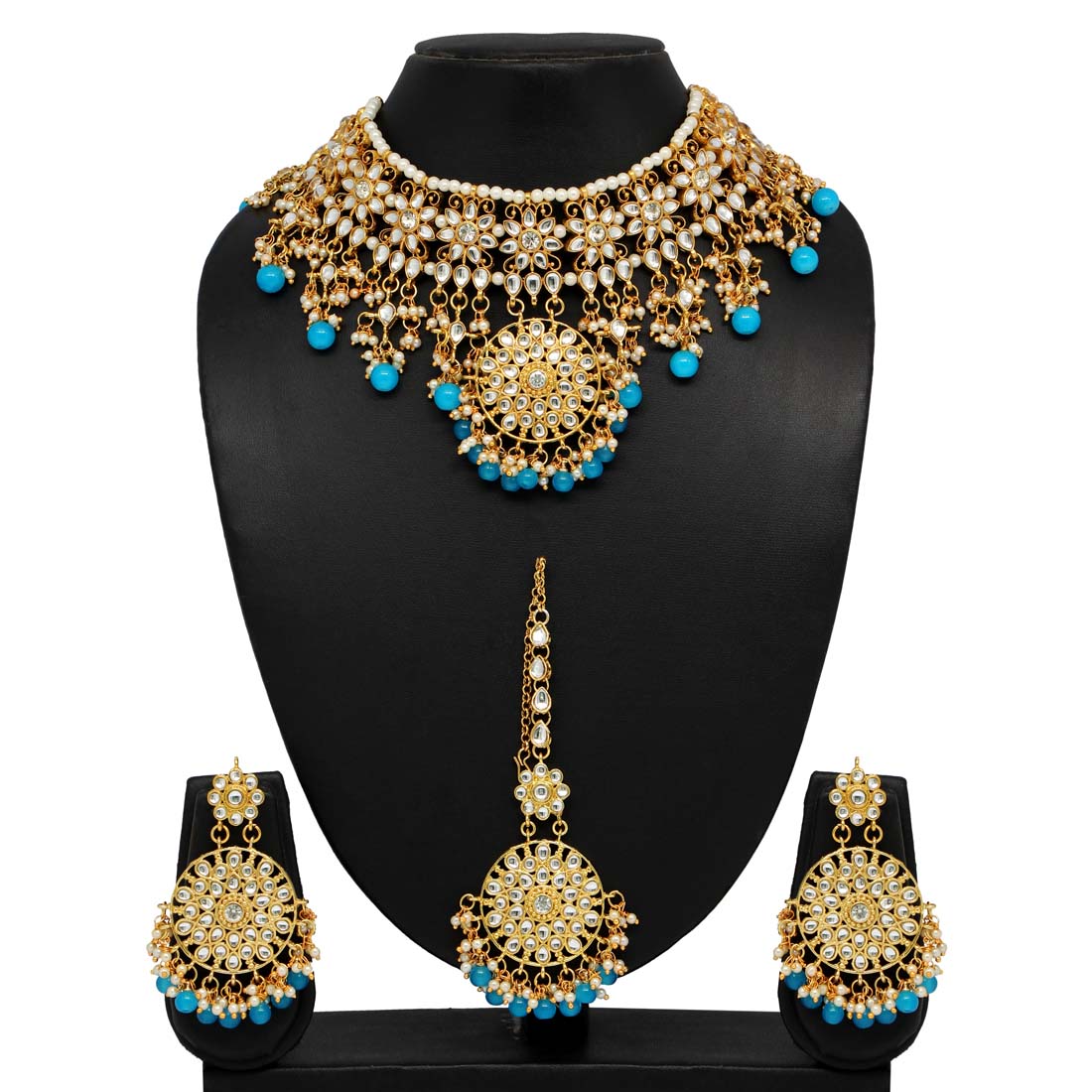 Firozi Color Kundan Necklace Set (KN858FRZ) - Preyans.com