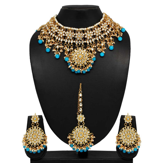 Firozi Color Kundan Necklace Set (KN858FRZ) - Preyans.com