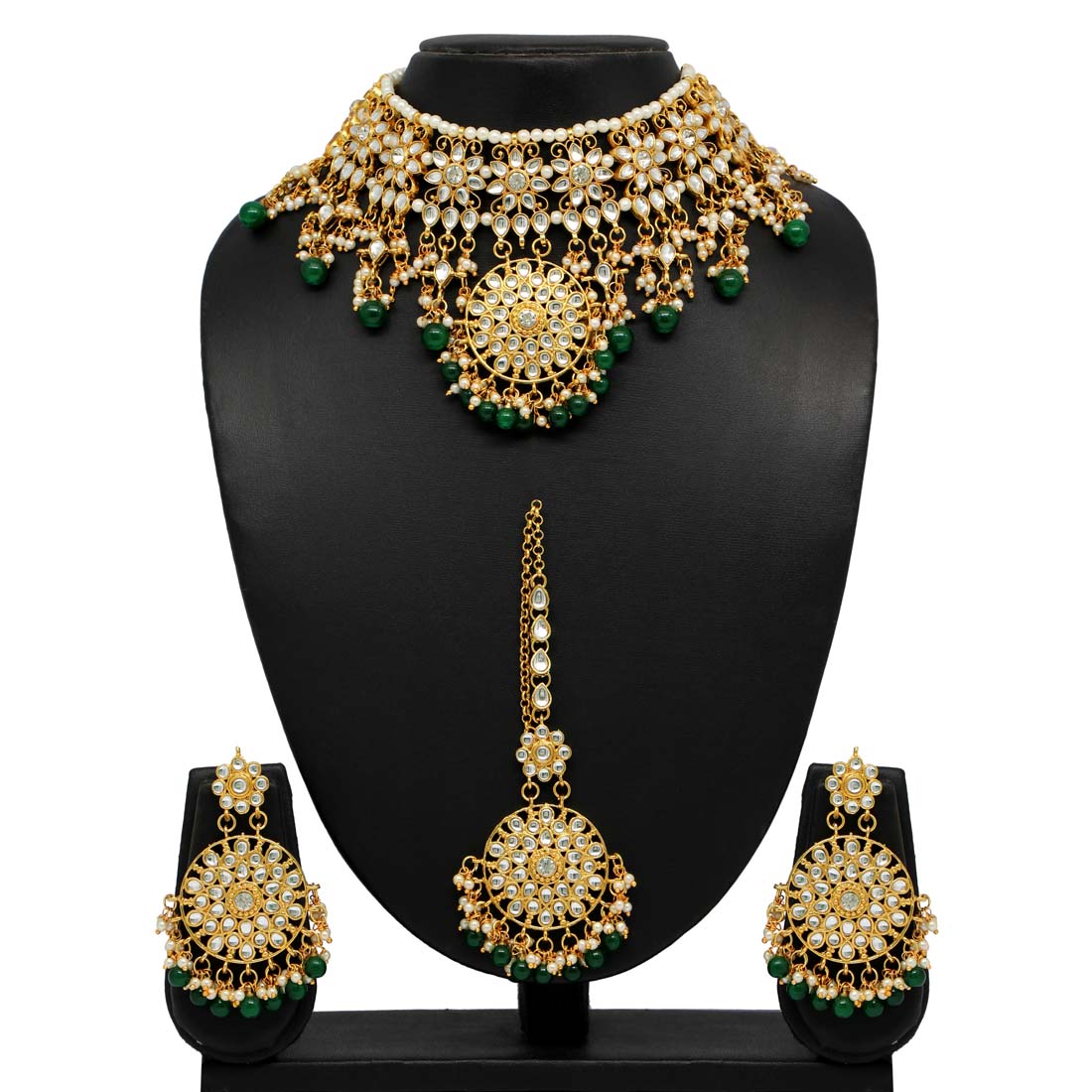 Green Color Kundan Necklace Set (KN858GRN) - Preyans.com