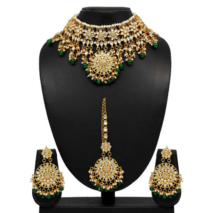 Green Color Kundan Necklace Set (KN858GRN) - Preyans.com