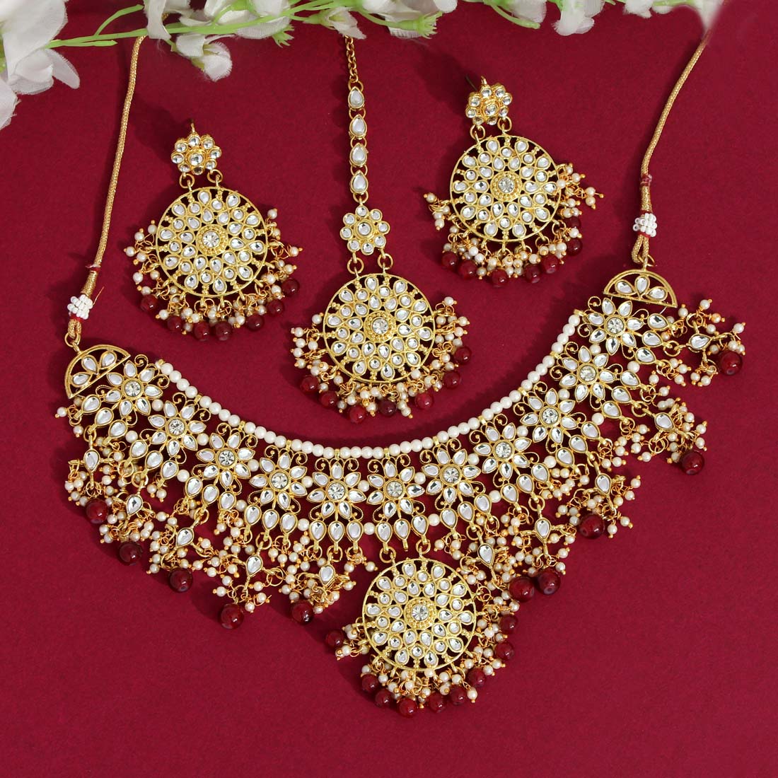 Maroon Color Kundan Necklace Set (KN858MRN) - Preyans.com