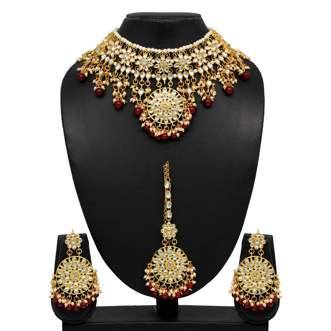 Maroon Color Kundan Necklace Set (KN858MRN) - Preyans.com