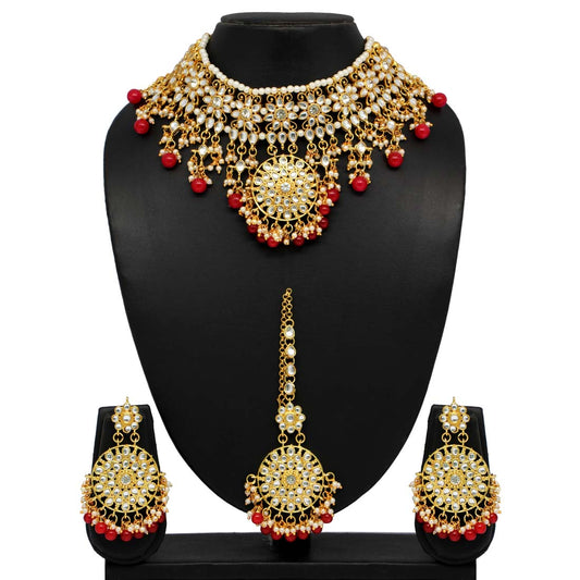 Red Color Kundan Necklace Set (KN858RED) - Preyans.com